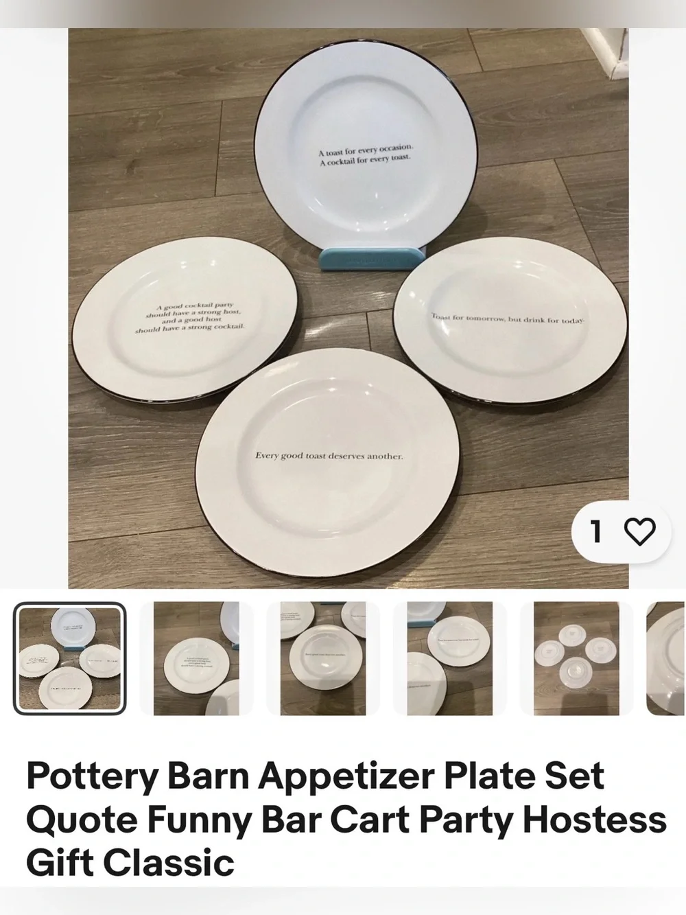 Pottery Barn White Porcelain Salad Dessert Saucers Plates Black Rim Toast Quotes
